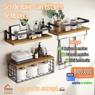 Set Baño Con Estante En Madera - REF SET2